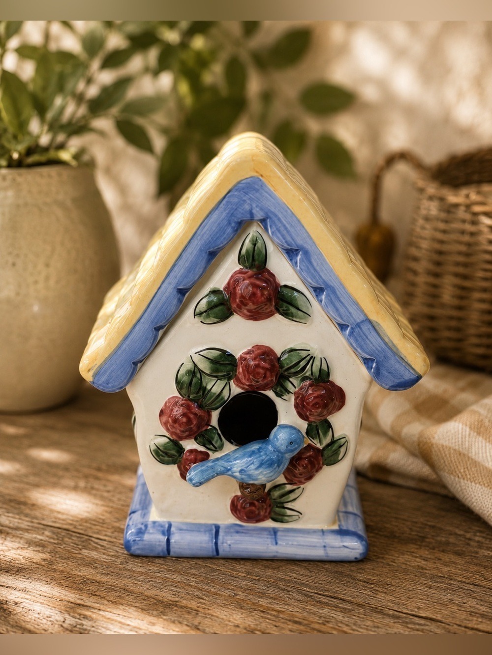 Hand-Painted Vintage Ceramic Birdhouse Candle • Charming Cottage-core Gift